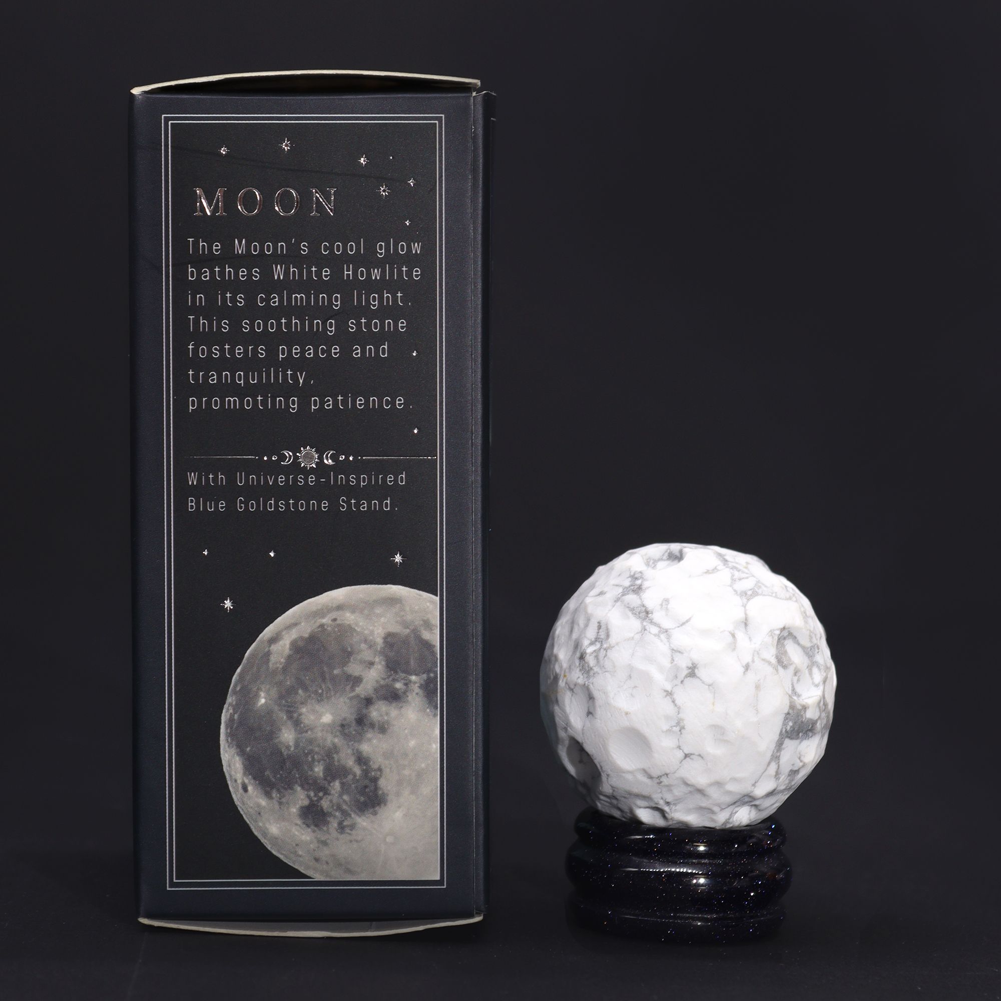 White Howlite Planet on a Sola Goldstone Stand (MOON) - Image 6