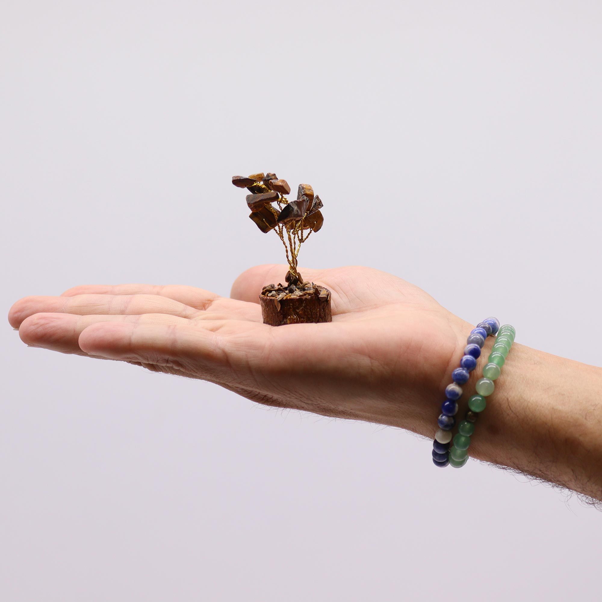 Mini Gemstone Tree On Wood Base - Tigereye (15 stones) - Image 4