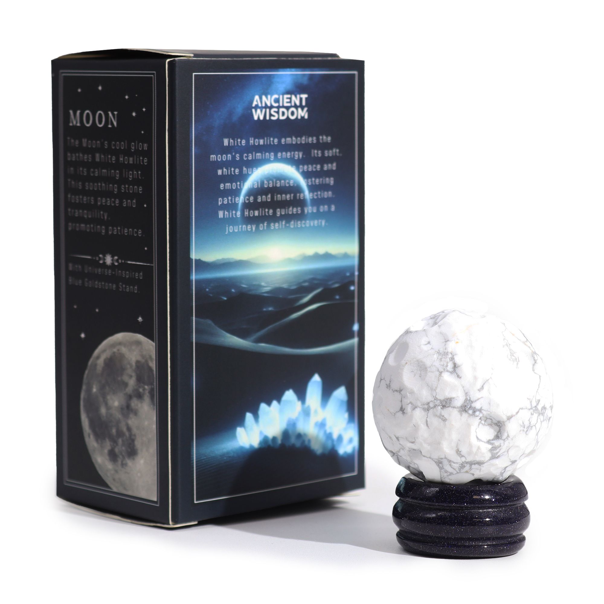 White Howlite Planet on a Sola Goldstone Stand (MOON) - Image 4