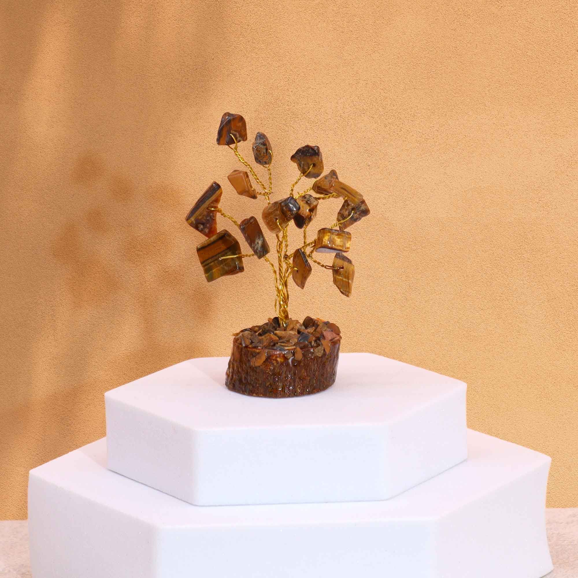 Mini Gemstone Tree On Wood Base - Tigereye (15 stones) - Image 2