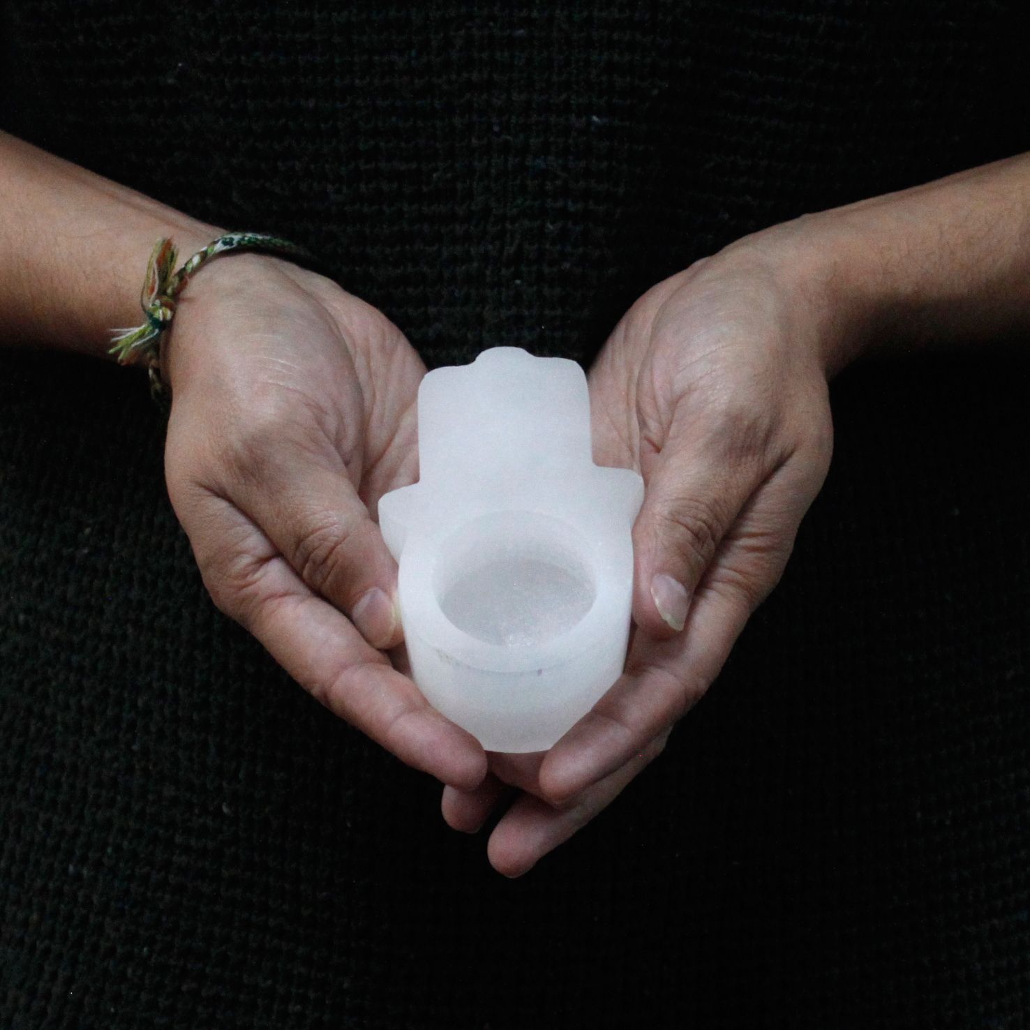 Selenite Hamsa Candle Holder - Image 3