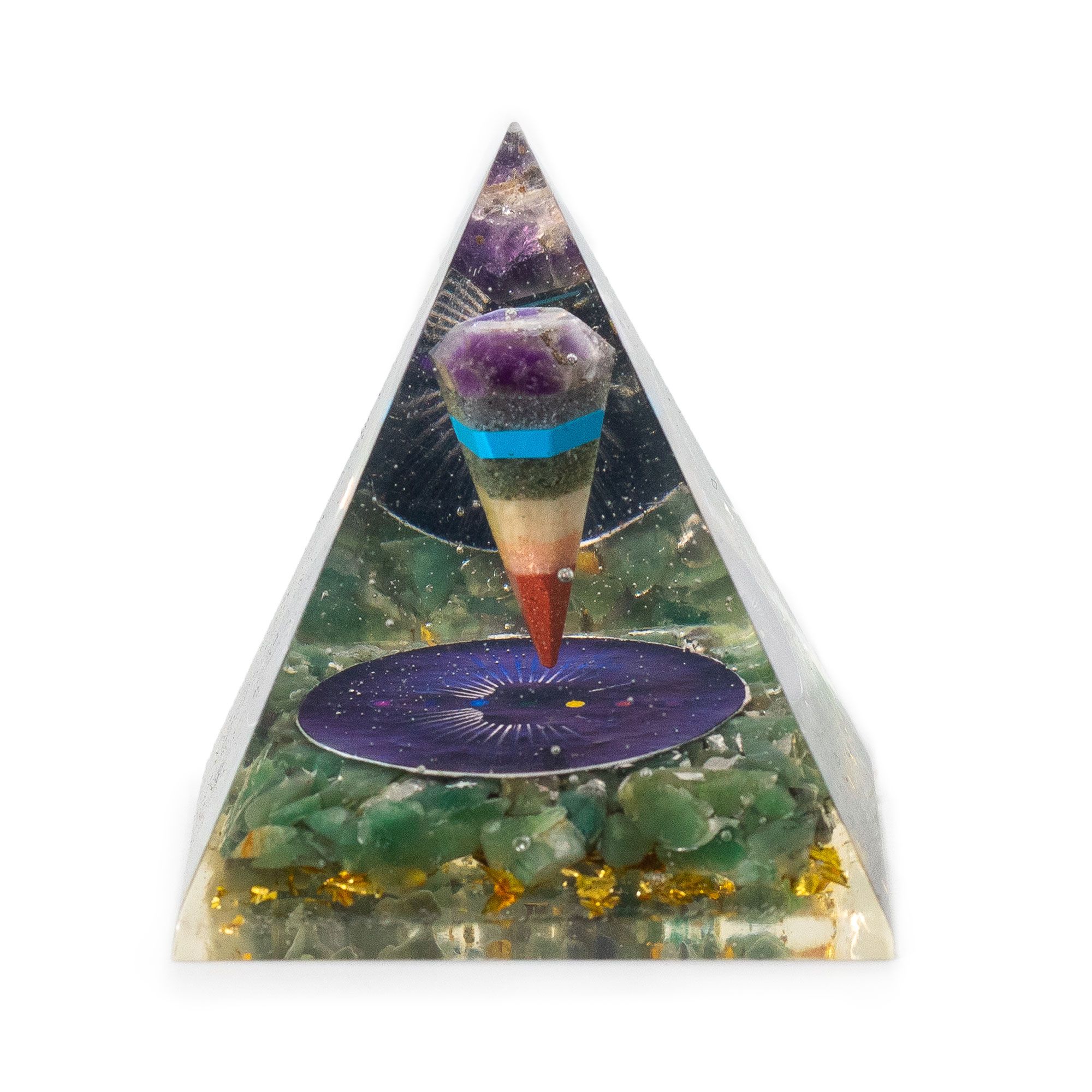 Med Organite Pryamids 7x6cm - Pendulum - Green Adventurine Chips - Image 3