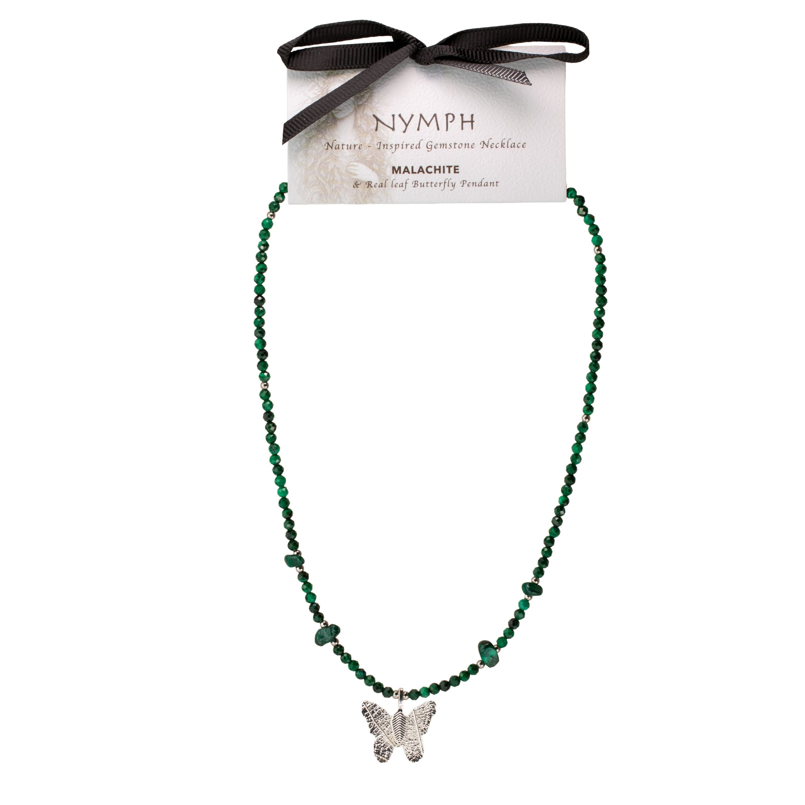 Nymph Malachite Gemstone Necklace with Real Leaf Butterfly Pendant - Image 10
