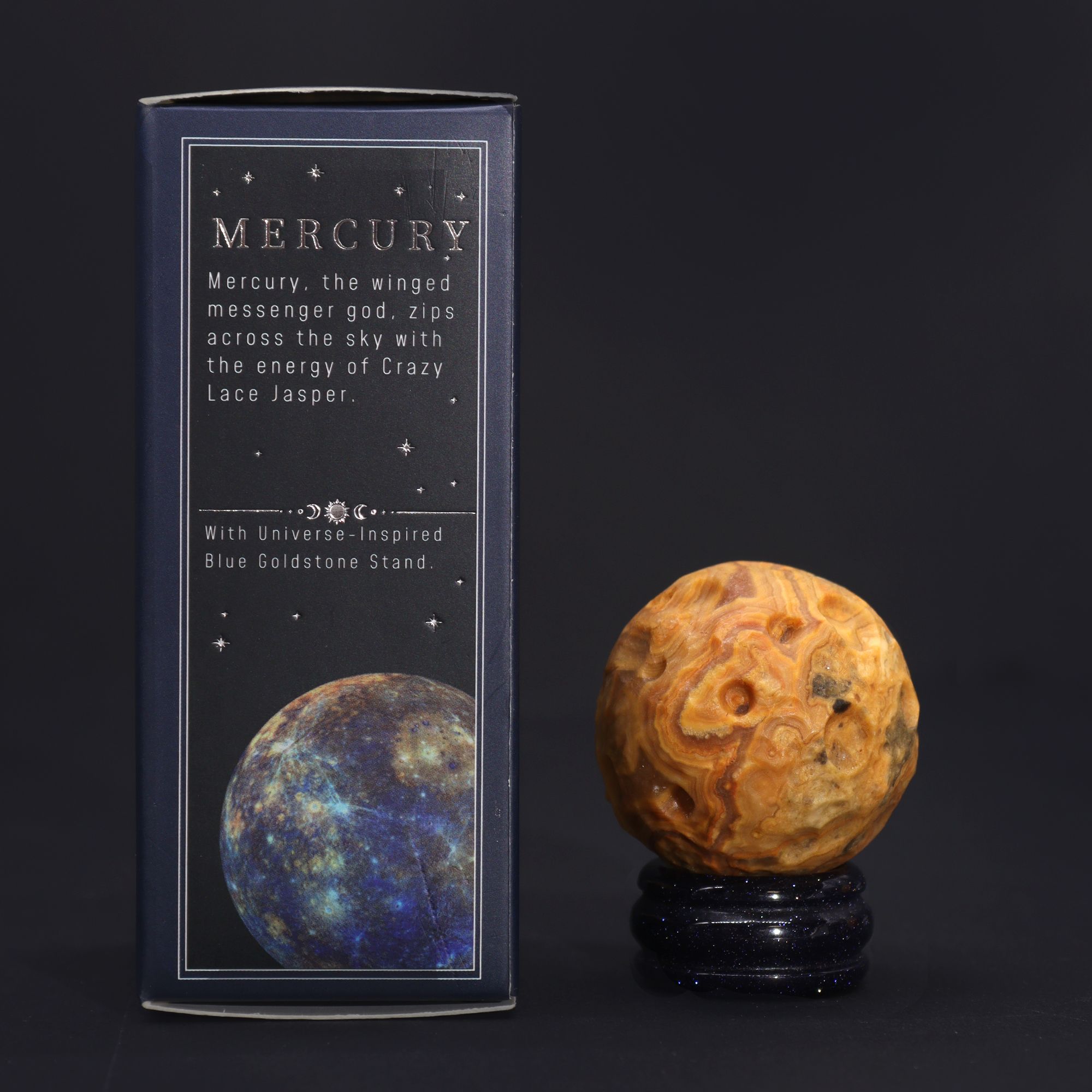 Crazy Lace Jasper Planet on a Sola Goldstone Stand (MERCURY) - Image 6
