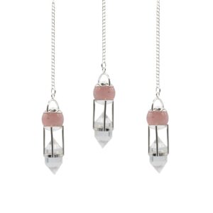 The Heart Whisperer- Double Power Pendulum - Rose Quartz Globe - Clear Quartz Double Terminated