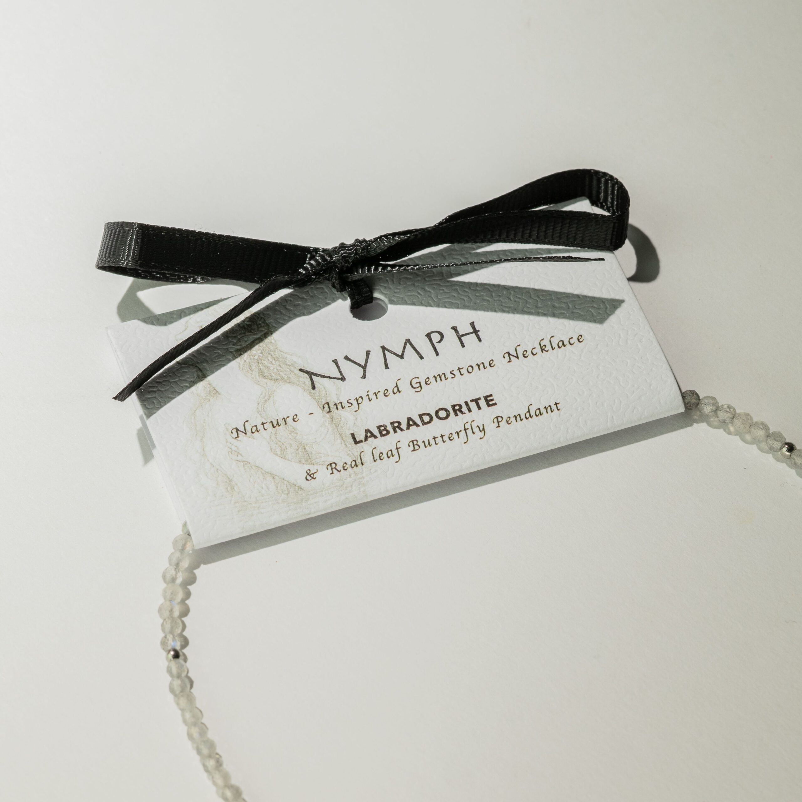 Nymph Labradorite Gemstone Necklace with Real Leaf Butterfly Pendant - Image 3