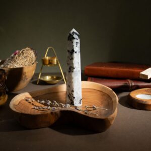 Gemstone Six Face Obelisk Point approx 17cm - Rainbow Moonstone