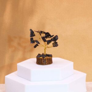 Mini Gemstone Tree On Wood Base - Black Agate (15 stones)