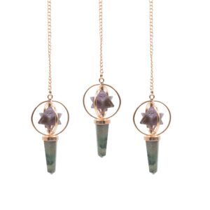Cosmic Navigator- Two Piece Spinning Merkaba Star in Copper Pendulum - Amethyst & Labradorite