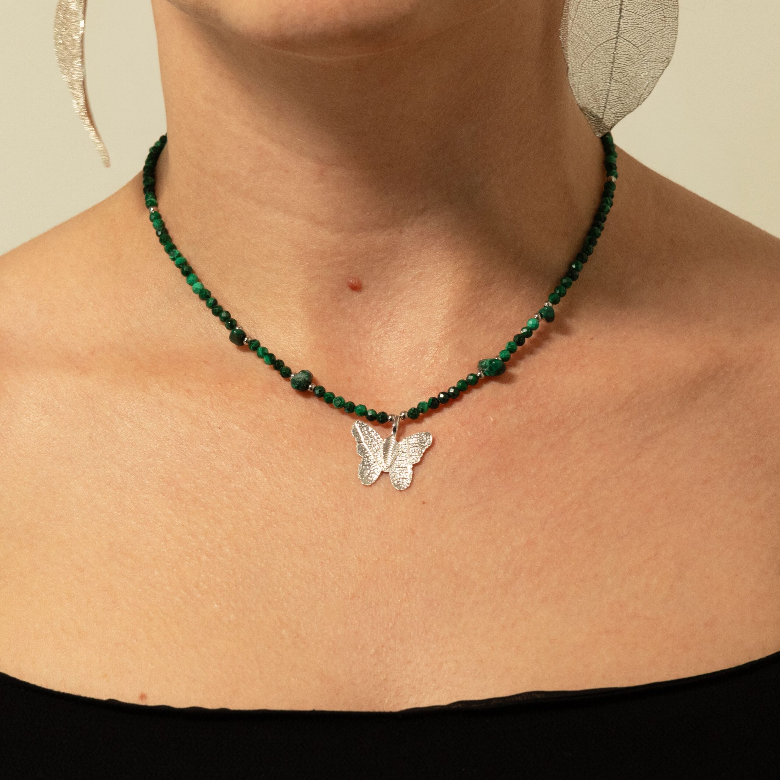 Nymph Malachite Gemstone Necklace with Real Leaf Butterfly Pendant - Image 8