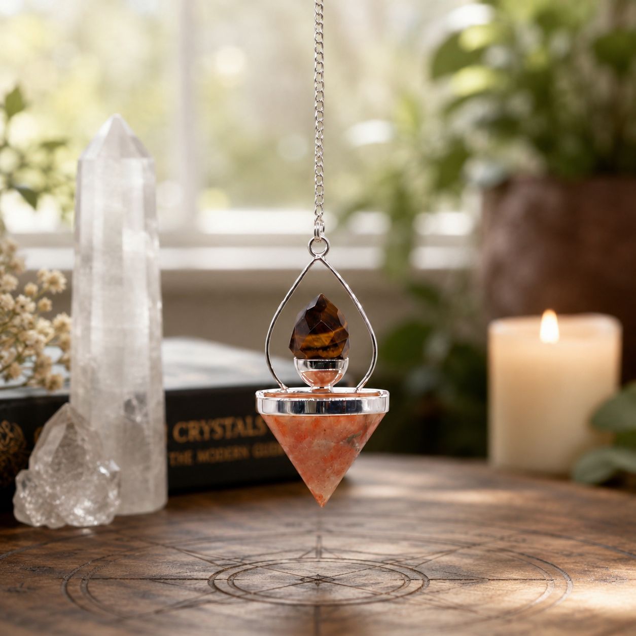 Gemstone Lantern of Life Pendulum - Sunstone & Tigereye - Image 3