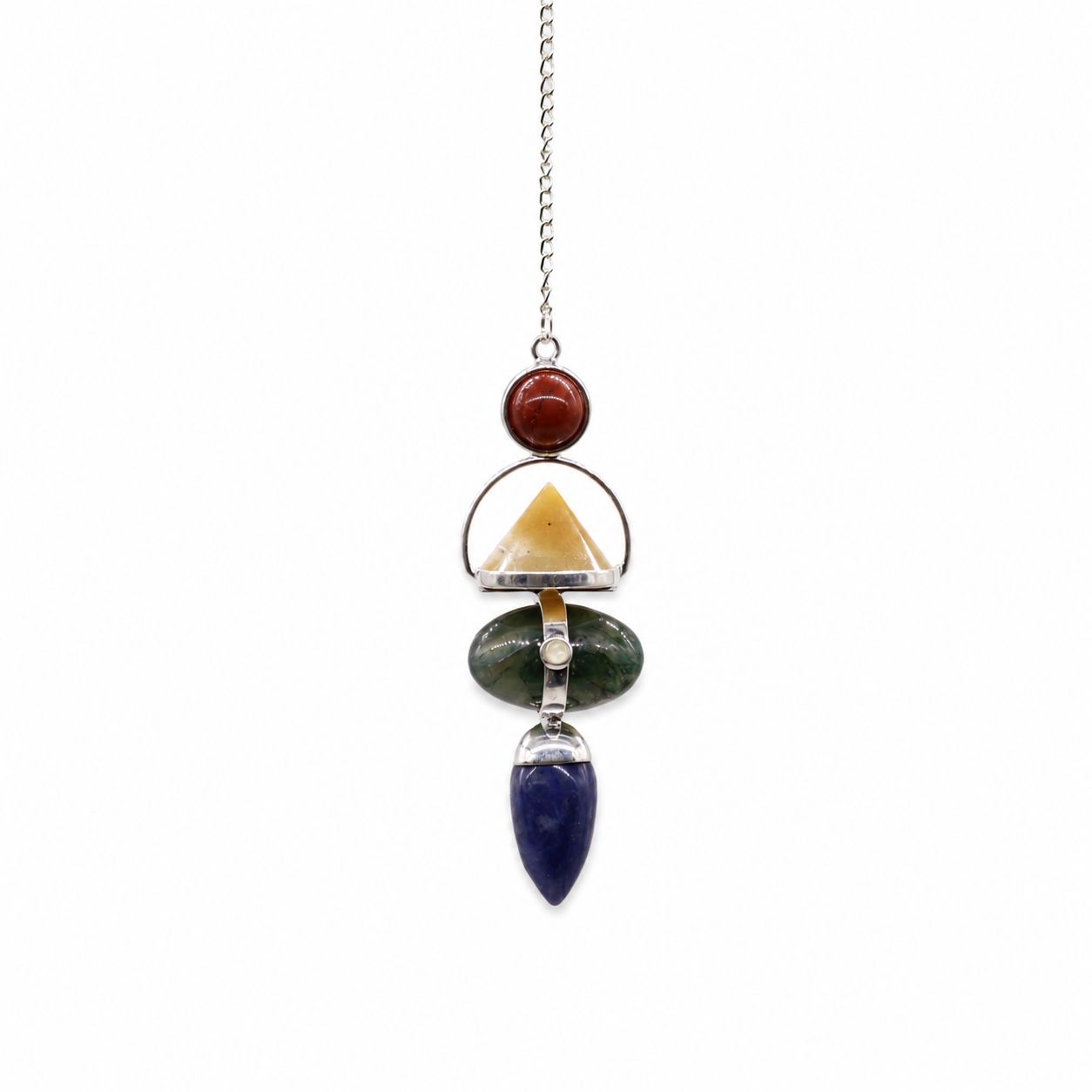 Four Elements Gemstone Pendulum - Red Jasper, Yellow Adventurine, Moss Agate, Sodalite & Moonstone - Image 2