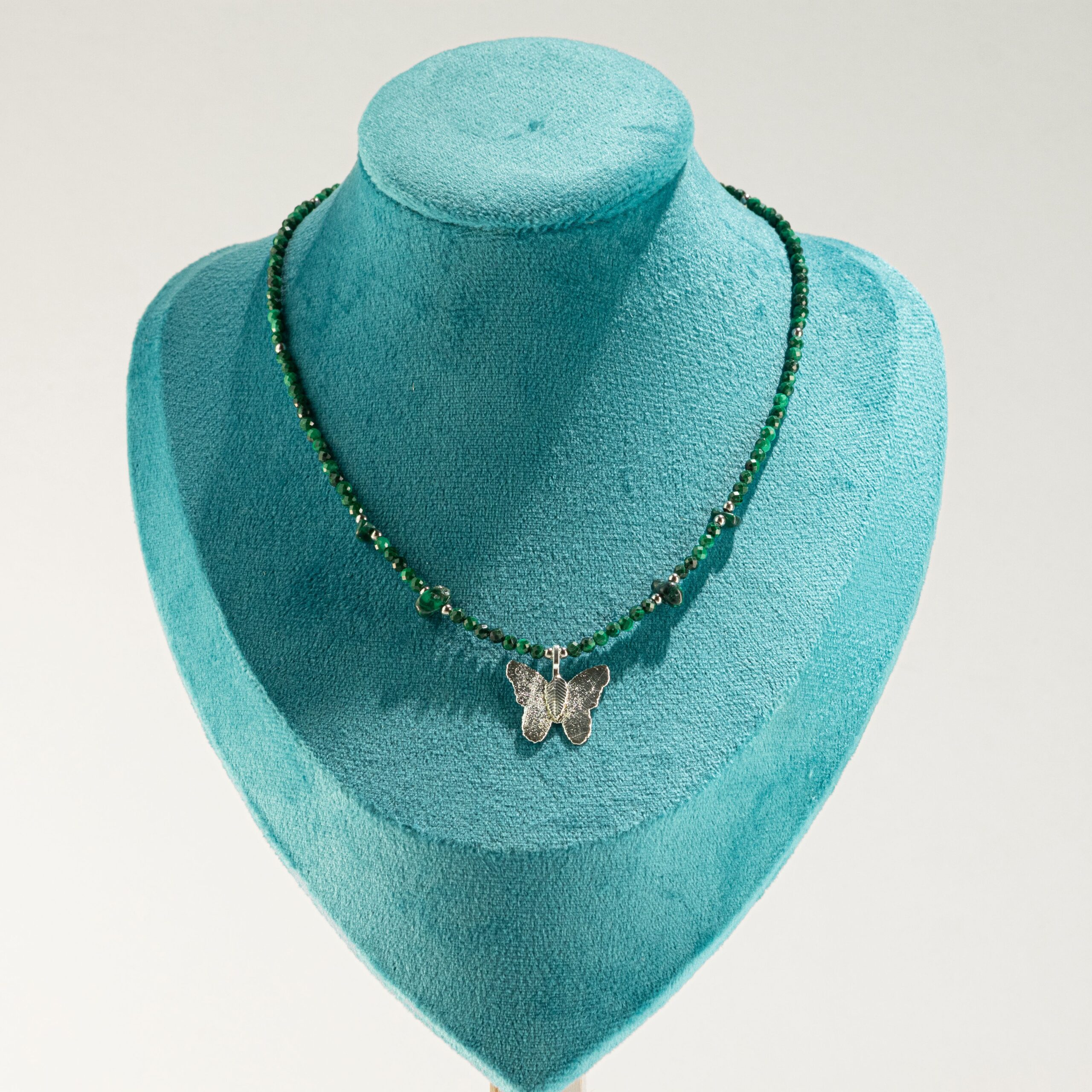 Nymph Malachite Gemstone Necklace with Real Leaf Butterfly Pendant - Image 6