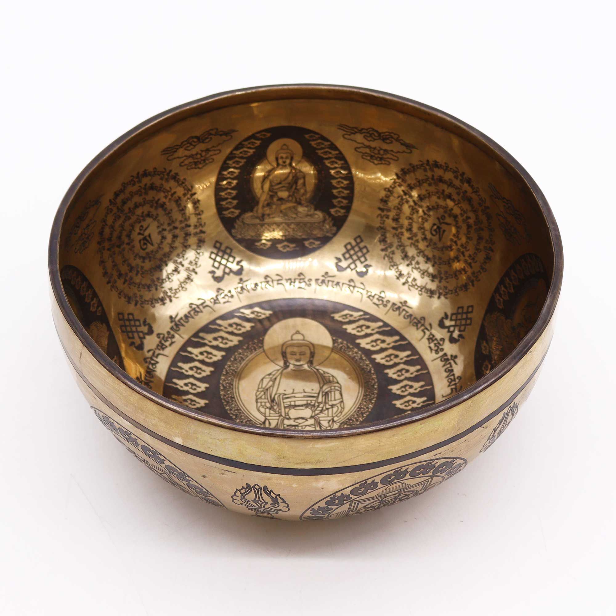 Tibetan Healing Engraved Bowl - 21cm - 5 Buddhas - Image 3