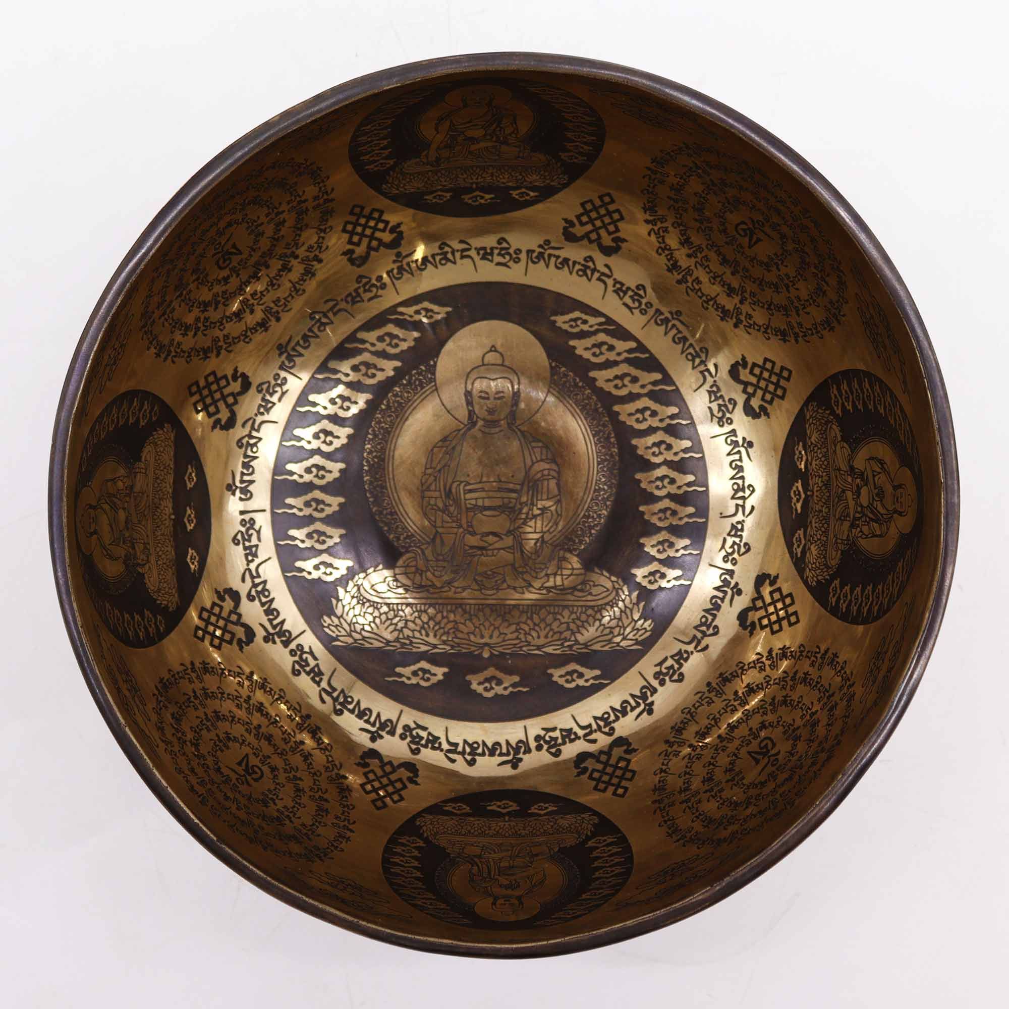Tibetan Healing Engraved Bowl - 21cm - 5 Buddhas - Image 2