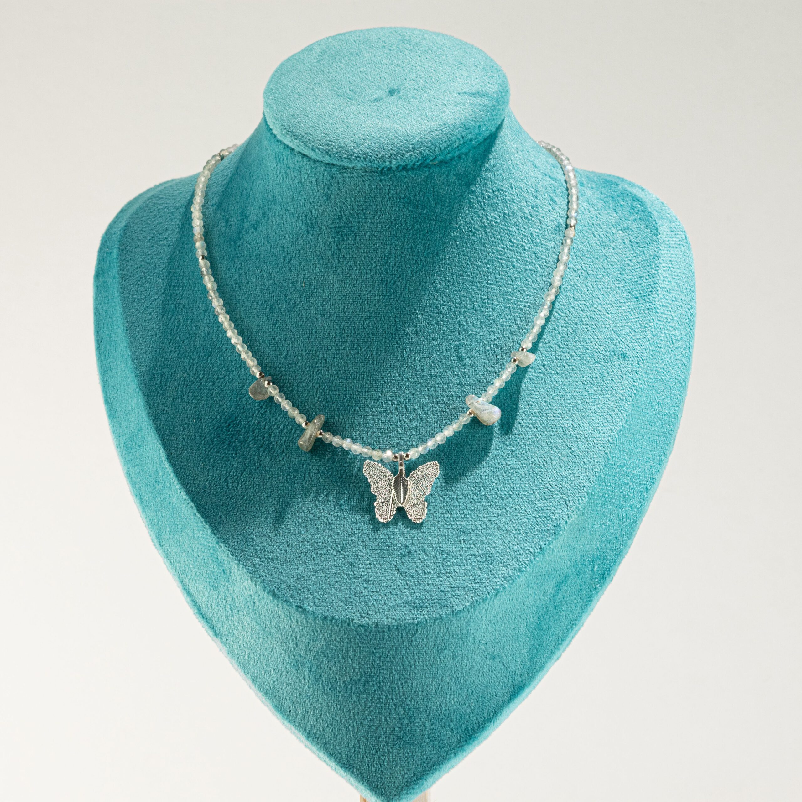 Nymph Labradorite Gemstone Necklace with Real Leaf Butterfly Pendant - Image 6