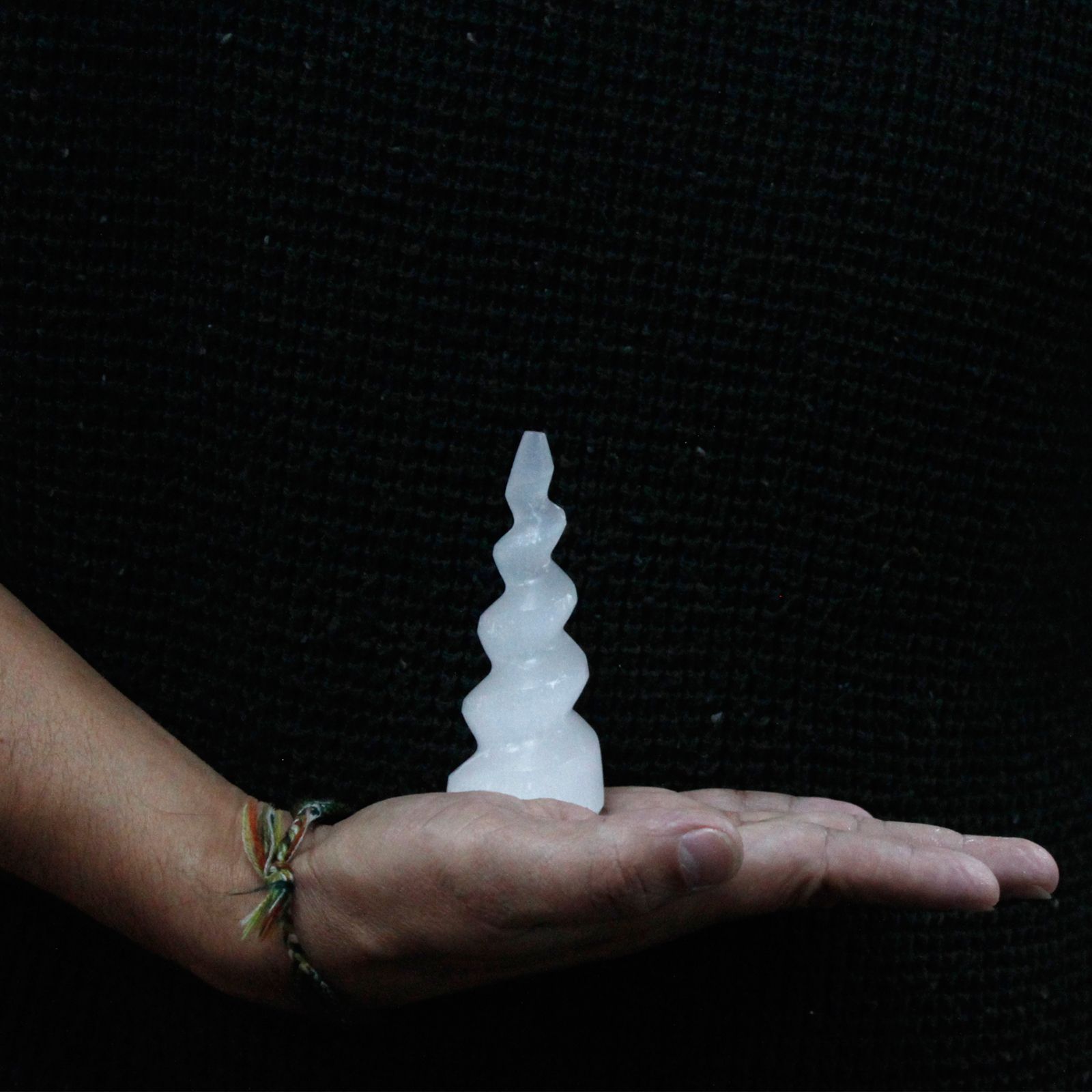 Selenite Spiral Unicorn Horn Tower - 10 cm - Image 3
