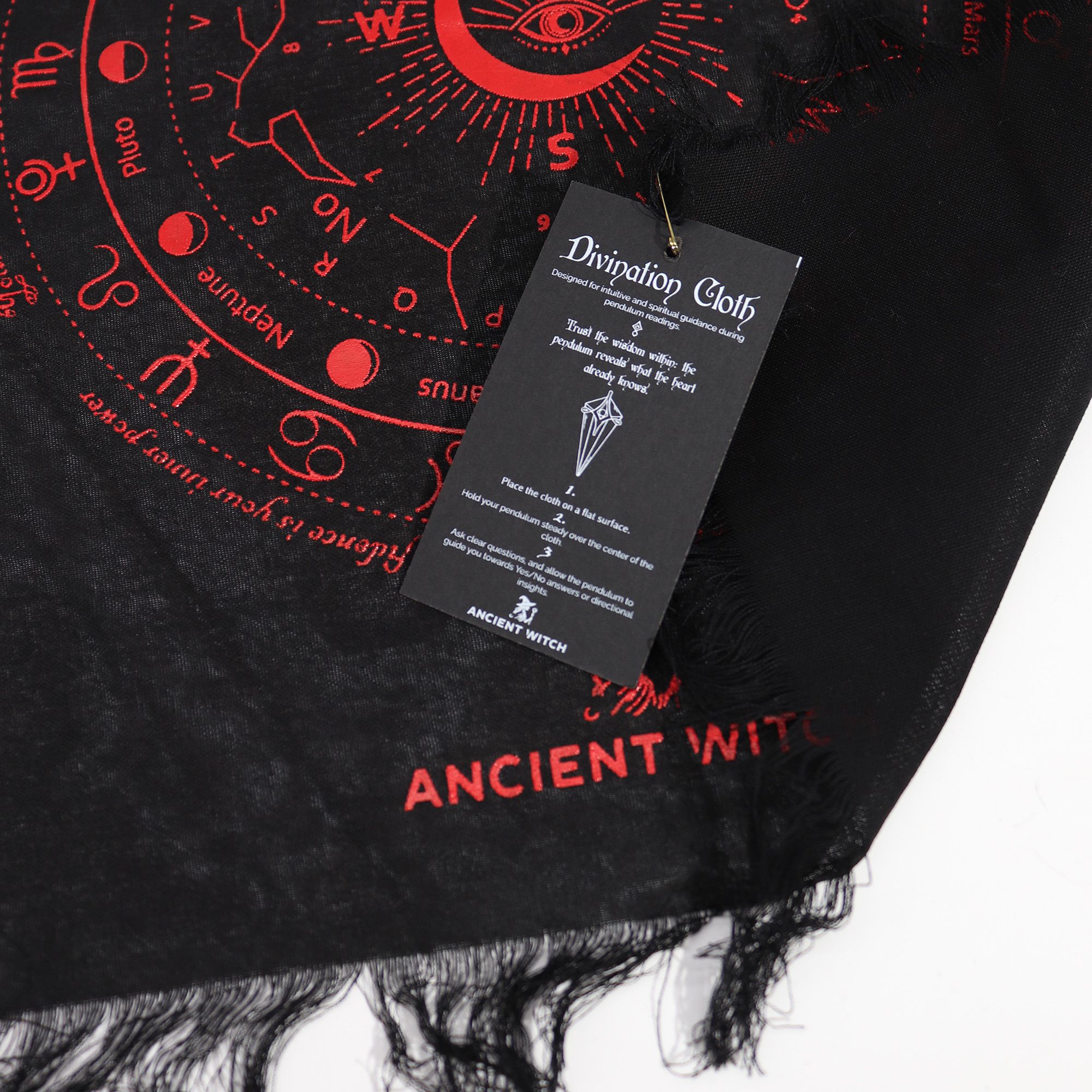 Ancient Witch Pendulum Divination Cloth - All Seeing Eye - Black & Blood Red - Image 2