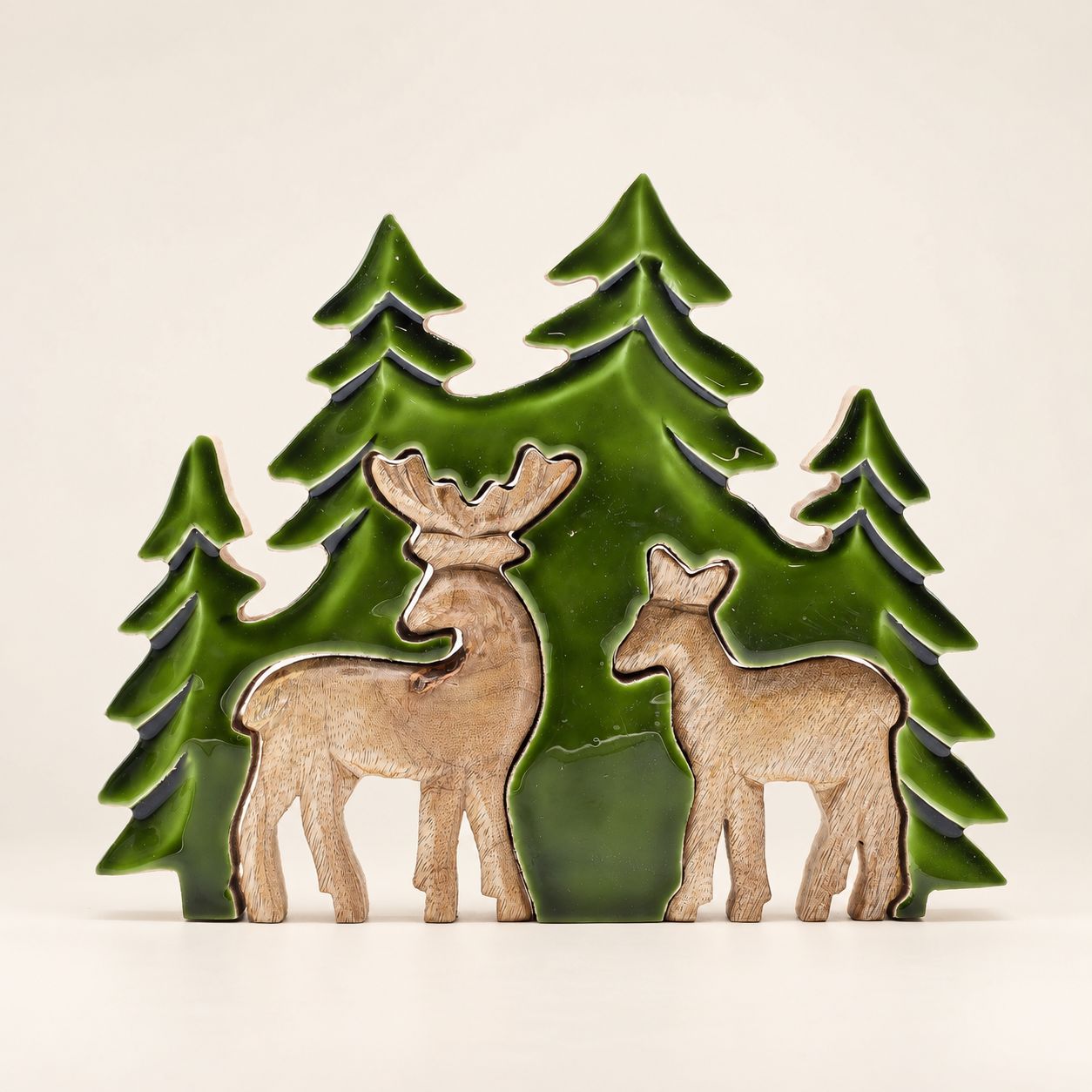 Lost in the Forrest - Two Dear in the Forrest 3D Wooden Decoration - 18x23cm