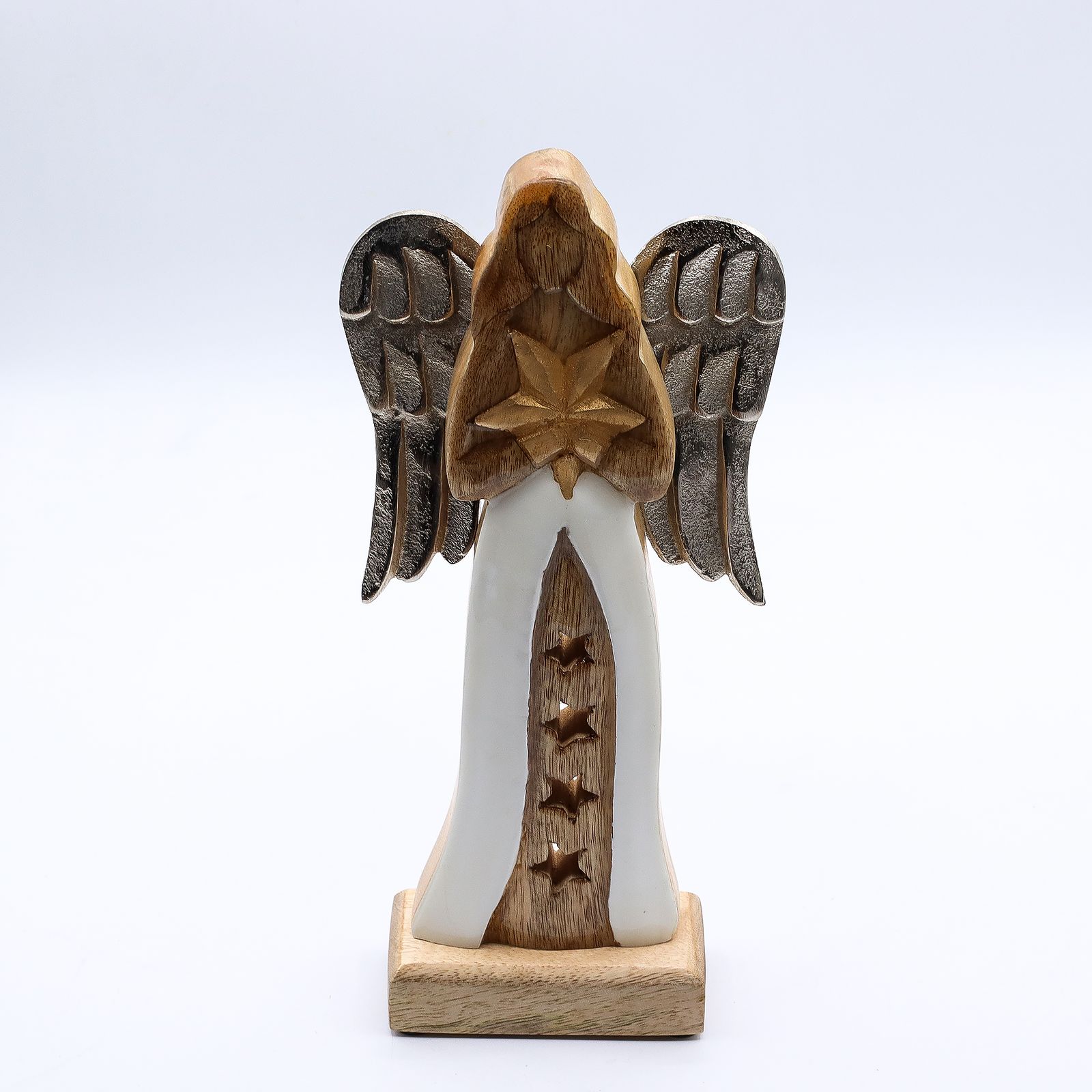 Large Mango Wood Star Angel Metal Wings & Enamel Detail - Image 8
