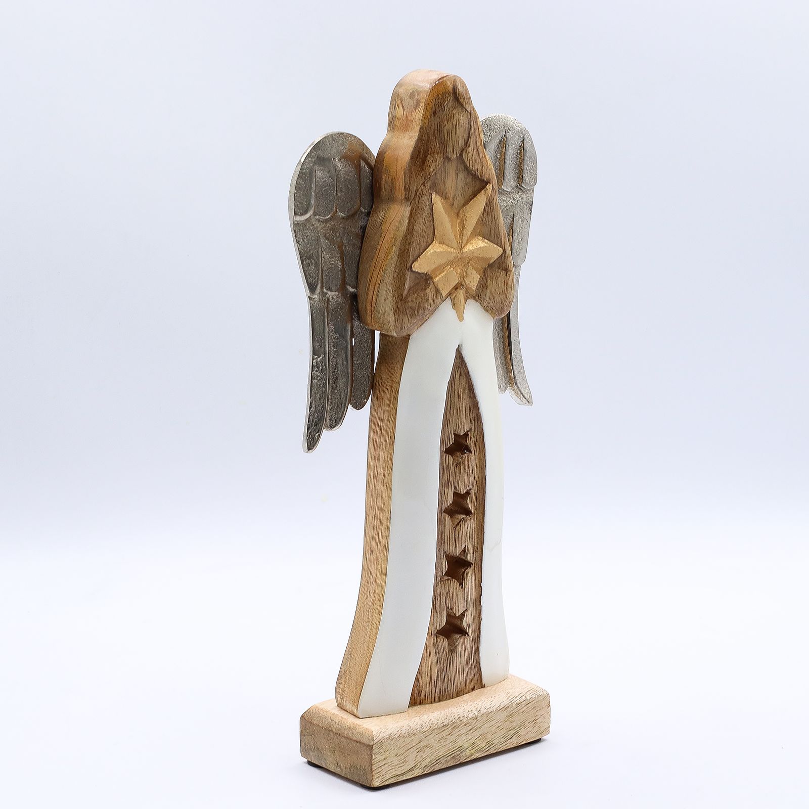 Large Mango Wood Star Angel Metal Wings & Enamel Detail - Image 2