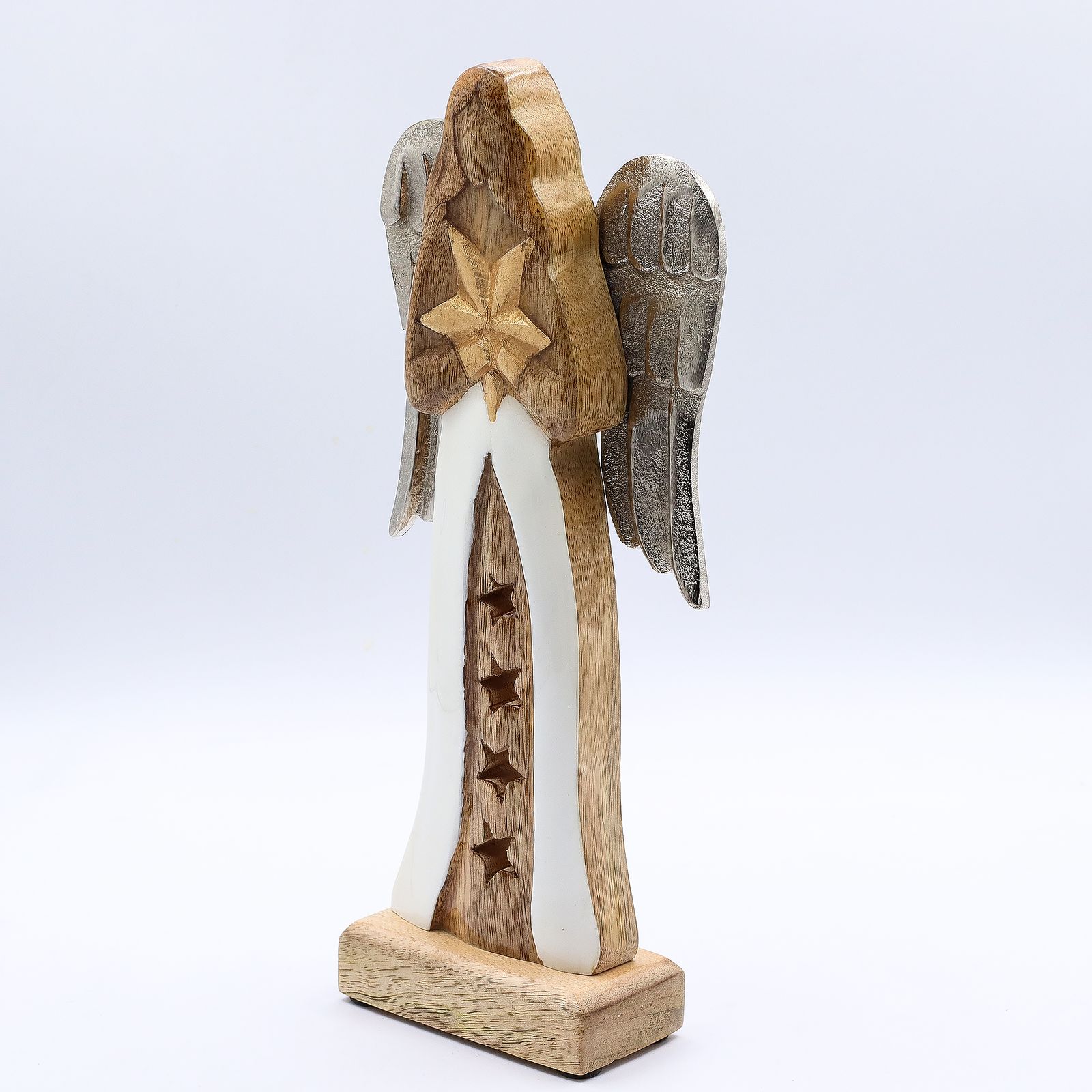 Large Mango Wood Star Angel Metal Wings & Enamel Detail - Image 3